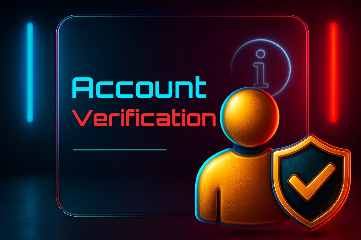 MegaPari account verification - golden shield and user icon representing secure identity confirmation process.
