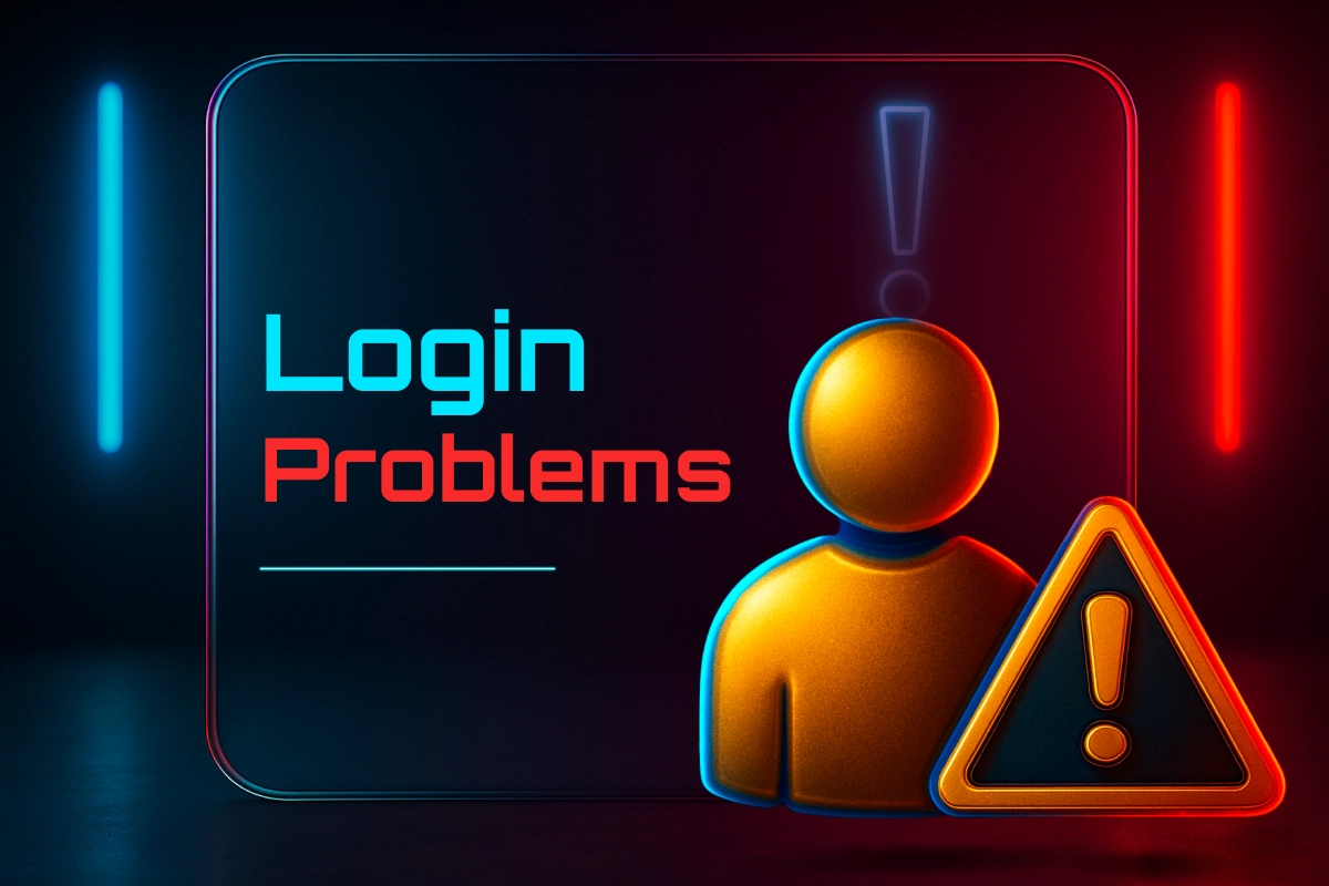 MegaPari login problems - warning sign and user icon highlighting common account access issues.