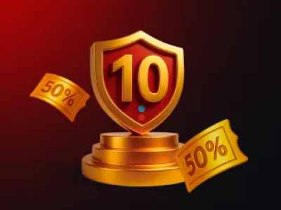 Special Bonus icon - golden shield with number 10 and 50% banners highlighting exclusive loyalty or VIP promotions
