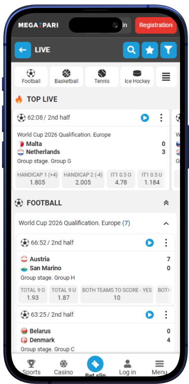 Mobile app sports betting section