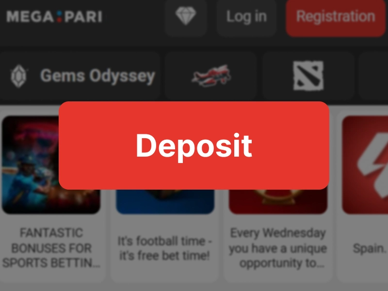 Highlighted red "deposit" button on the MegaPari website