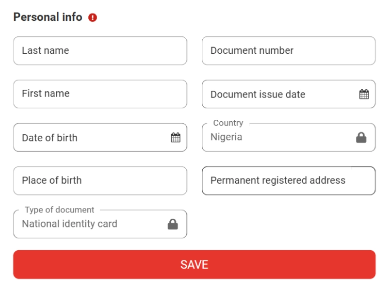 MegaPari “My Account” page with completed personal information fields.