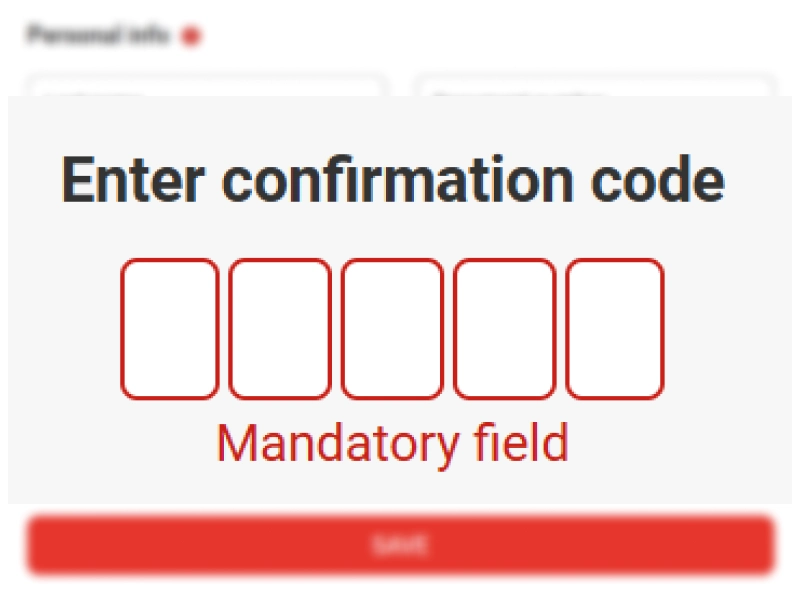 Account verification screen showing phone number input and verification code field.
