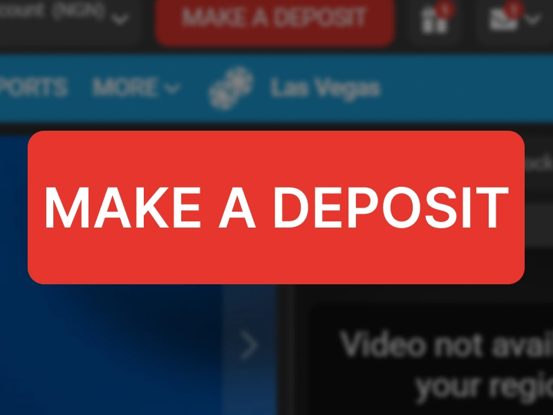 MegaPari homepage with highlighted “Make a Deposit” button in the header.