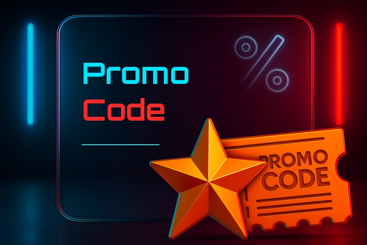 Promo code - golden star and ticket with percentage sign symbolizing MegaPari betting and casino promo offers.