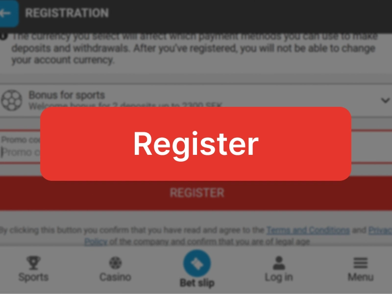MegaPari registration form with red “Register” button highlighted for account creation.