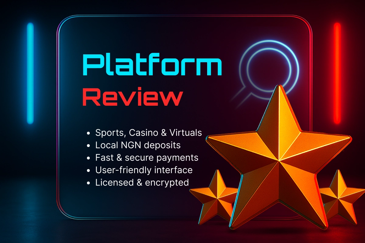 Golden 3D star icon with neon glow representing detailed sportsbook and casino evaluation