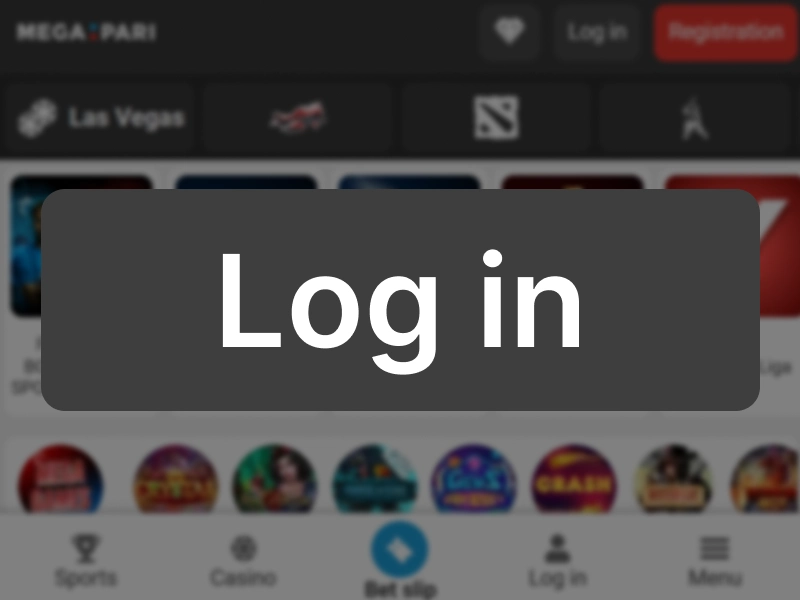 MegaPari login page with username and password fields highlighted for account access.