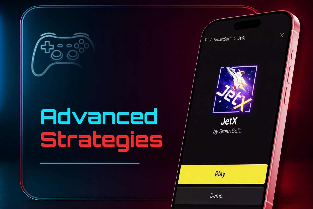 Advanced JetX strategies displayed on a mobile phone with crash game app interface