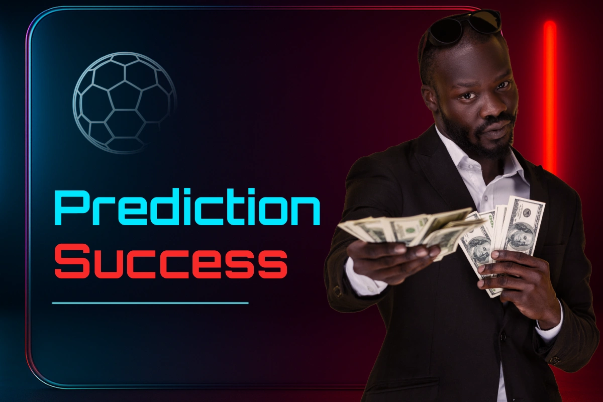 Successful football prediction concept with man holding cash winnings