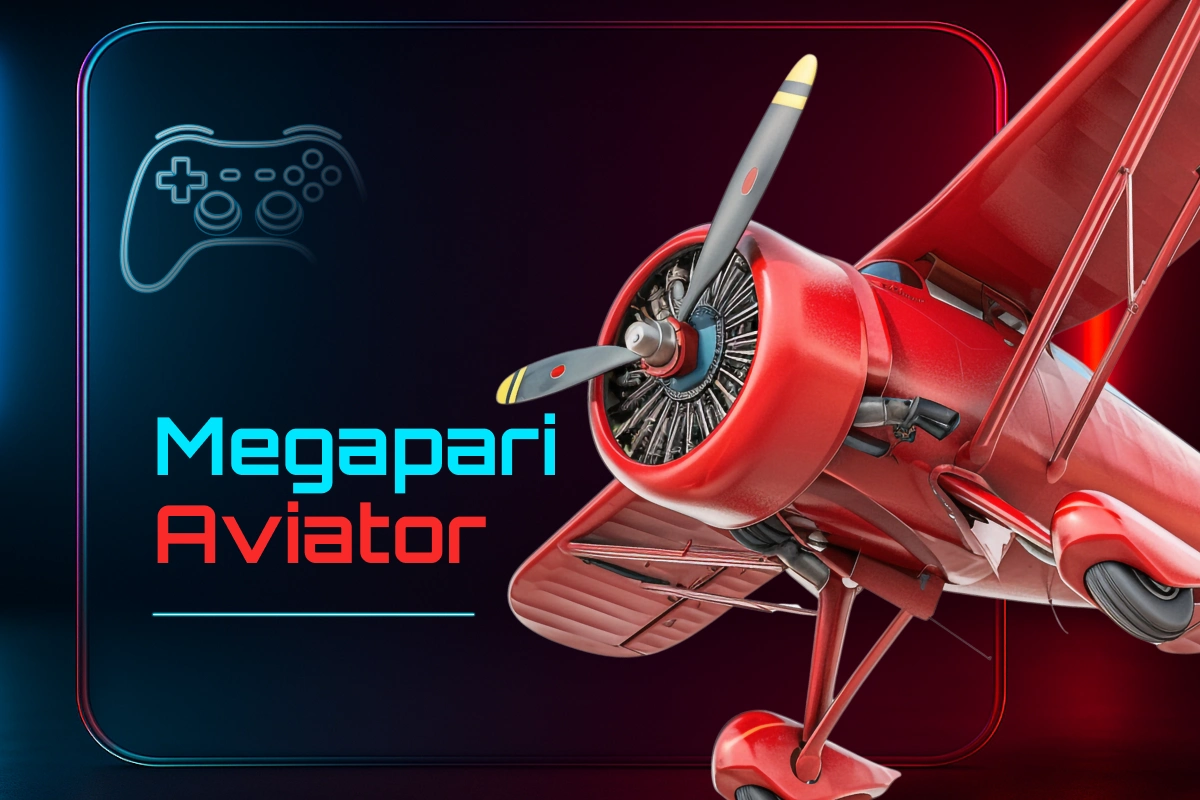Megapari Aviator crash game featuring a red airplane on a dark gaming interface